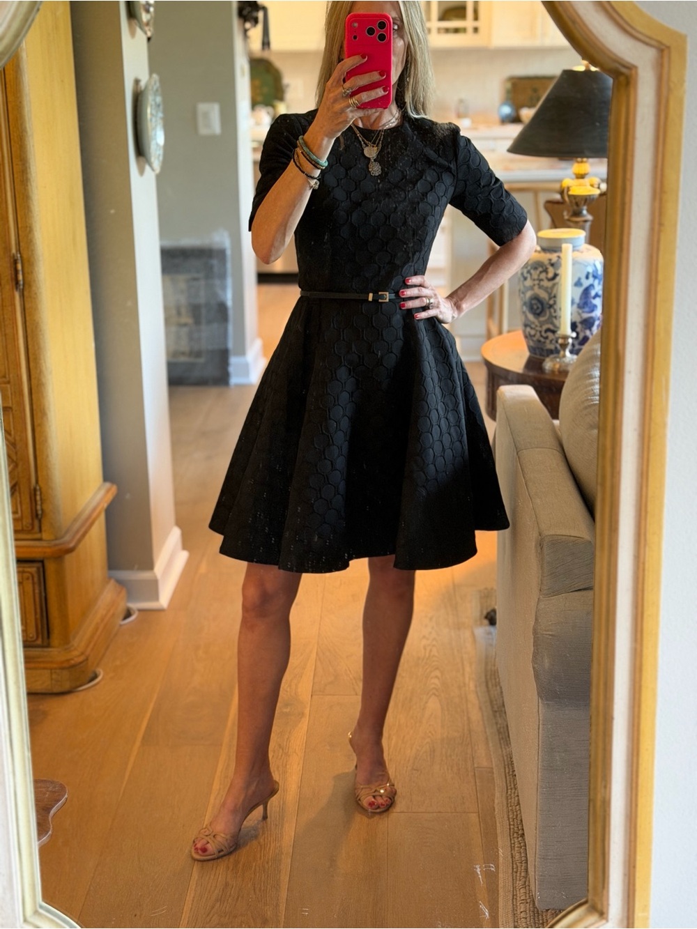 Ted Baker Black Textured Fit-and-Flare Midi Dress